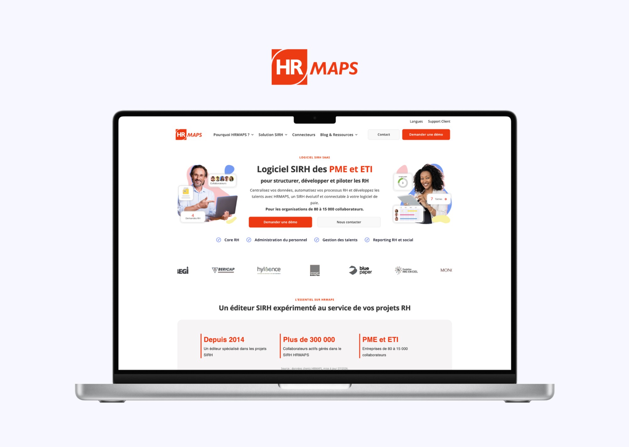 Homepage HrMaps sur ordinateur portable : logiciel SIRH pour PME et ETI